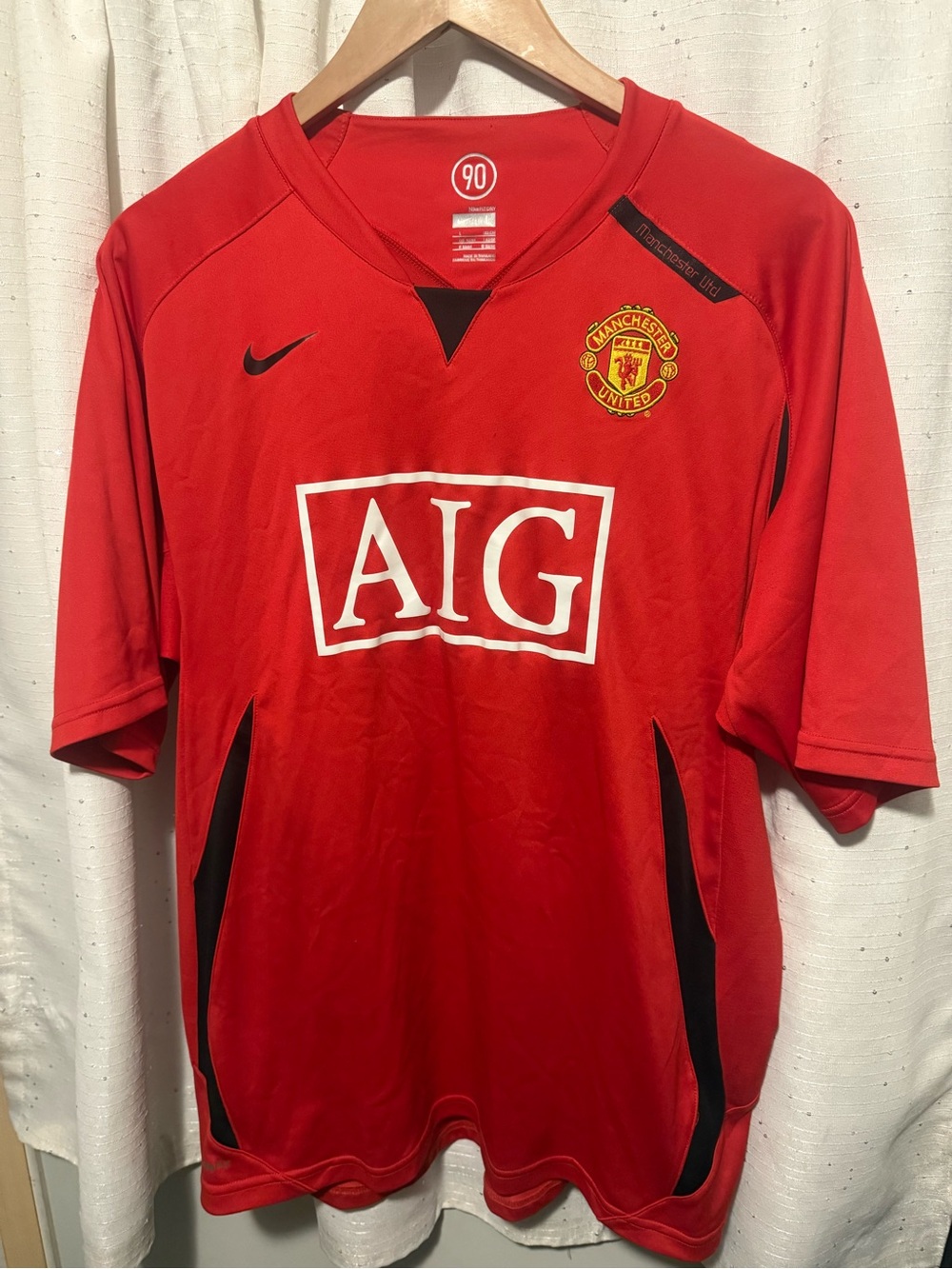 Nike Manchester United Home Football Shirt 2007 2008 AIG Jersey